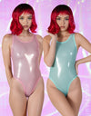 ditah rubberized transparent x-back swimsuit dit0011sgl pink and mint
