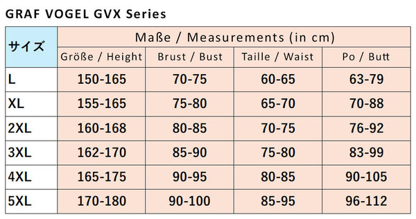 Graf Vogel GVX series sizechart