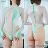 pharfaite wetlook sheer string bodysuit pf688 mint-white