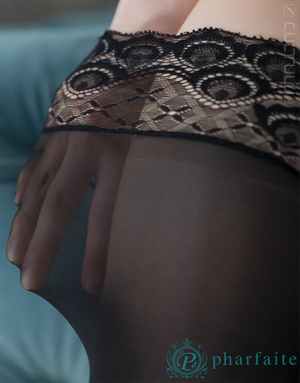 pharfaite PF214 garter stockings with lace black details