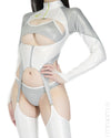 pharfaite shiny wetlook bondage bodysuit with stockings pf676