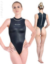 Sabrina wears Realise T0303 thong back highneck swimsuit in obsidian mist