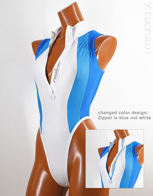 Realise SSW highneck frontzipper swimsuit N-036FZ in white-blue