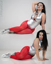 Mercedes wears REALISE rubberized metallic swimsuit N996HL in silver