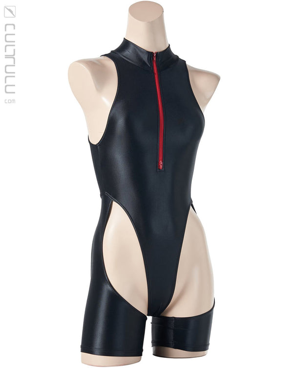 realise rsf-001 shiny easy stretch cut out jumpsuit swimsuit black-red