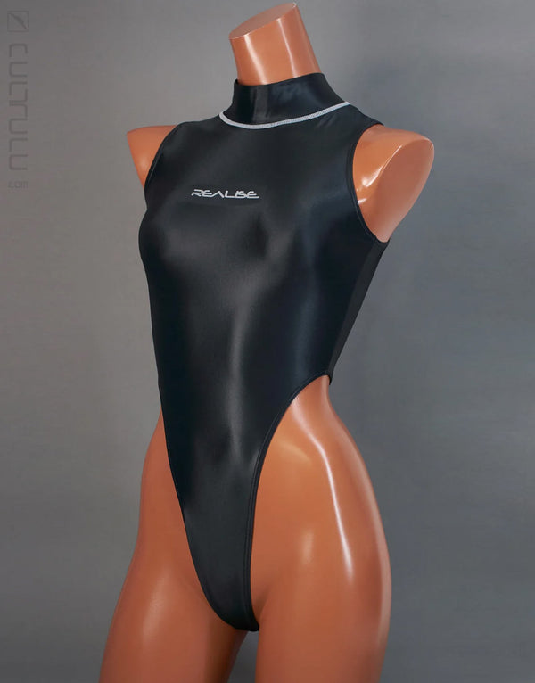 Realise T0303 thong back highneck swimsuit in obsidian mist