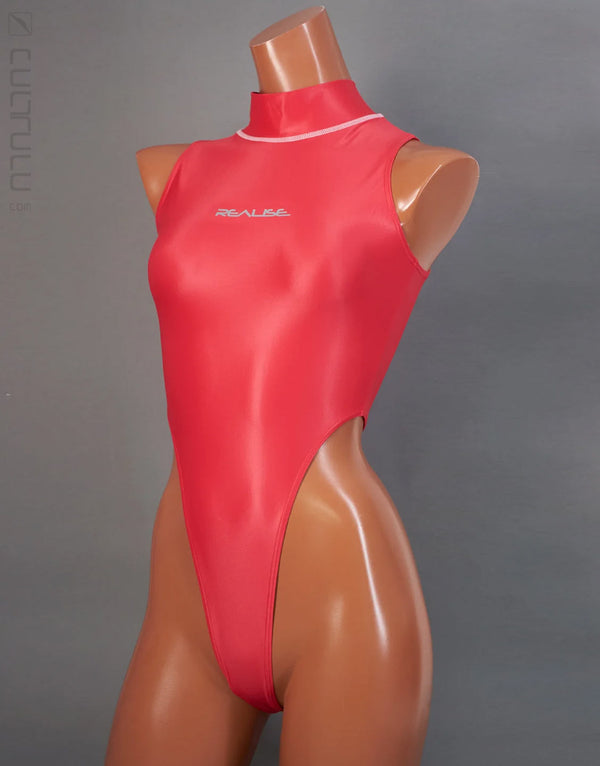 Realise T0303 thong back highneck swimsuit in scarlet wave