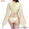 pharfaite PF543 wetlook sheer longsleeved hoodie lemon