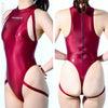 Pharfaite PF608 NEO binder thong-back swimsuit in SGS shiny wetlook wine-red