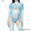 Pharfaite wetlook bondage bodysuit PF676 aqua