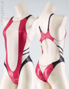 Pharfaite PF678 wetlook sheer x-back swimsuit red-nude