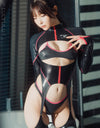 Pharfaite PF676 sgs wetlook bondage bodysuit black-pink