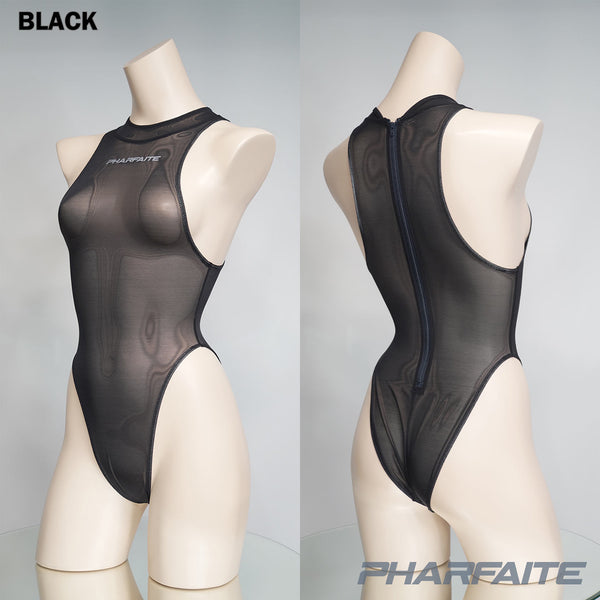 Pharfaite PF706 sheer bodysuit in transparent black on torso