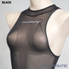 Pharfaite PF706 sheer bodysuit in transparent black on torso detail