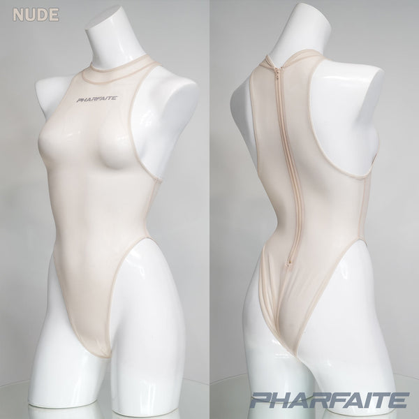Pharfaite PF706 sheer bodysuit in transparent skintone on torso