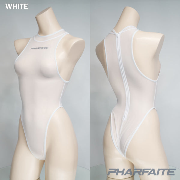 Pharfaite PF706 sheer bodysuit in transparent white on torso