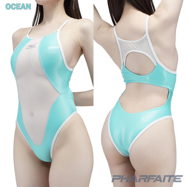 pharfaite pf709 diamond sheer wetlook mix swimsuit ocean