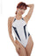 Vanessa feat. Pharfaite Japan PF685 shiny wetlook sukumizu swimsuit in white-navy