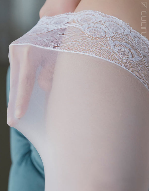 pharfaite PF214 garter stockings with lace white details