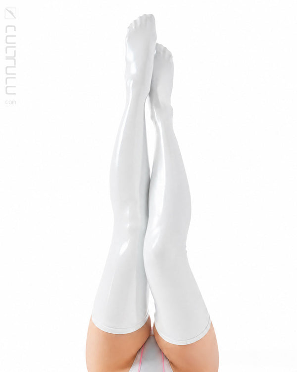 SGS wetlook shiny knee-high socks PF215 white