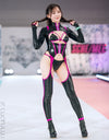 Pharfaite PF712 NEON bodysuit set made of shiny Wetlook, black-purple, show