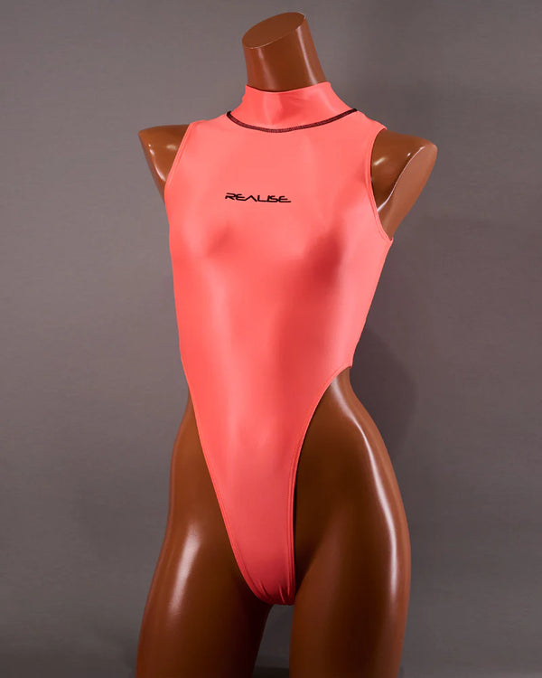 Realise T0303 SSW highneck swimsuit acid coral front