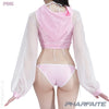 pharfaite wetlook and sheer open bust hoodie pf543