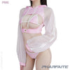 pharfaite wetlook and sheer open bust hoodie pf543