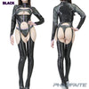 Pharfaite wetlook bondage bodysuit PF676 black-lavender