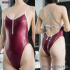 Pharfaite wetlook sukumizu swimsuit PF694 wine red