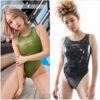 Realise shiny camouflage swimsuit N998 in green and black