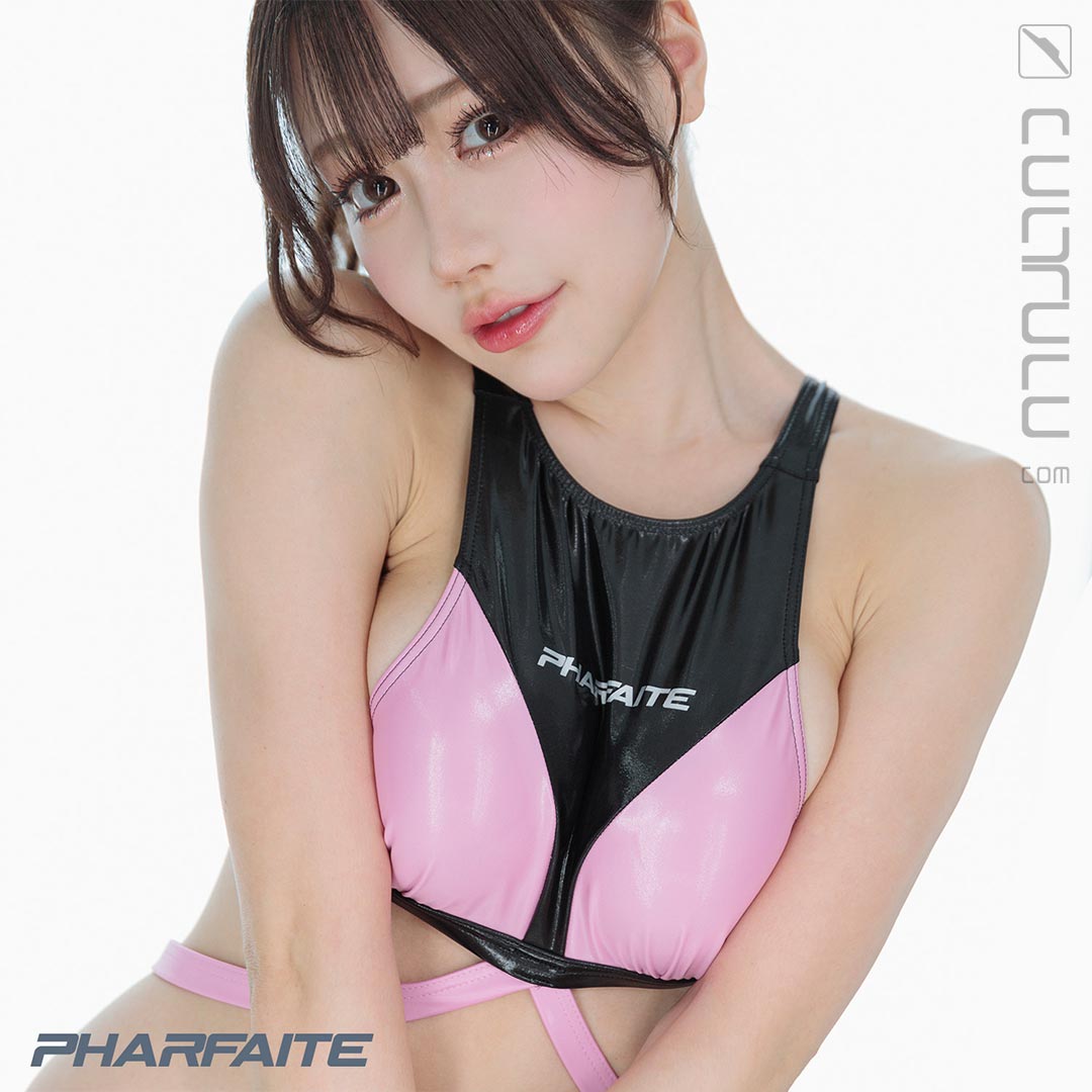 Pharfaite SGS wetlook monokini swimsuit black-pink