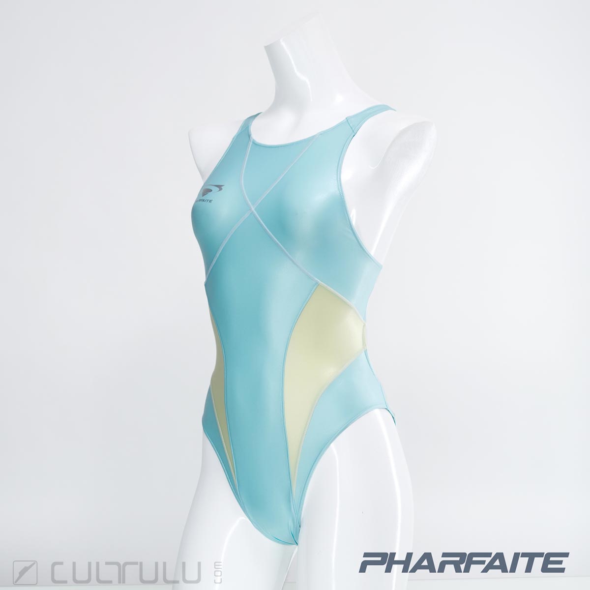 Pharfaite Cross Stitch wetlook swimsuit PF660 lightblue-yellow