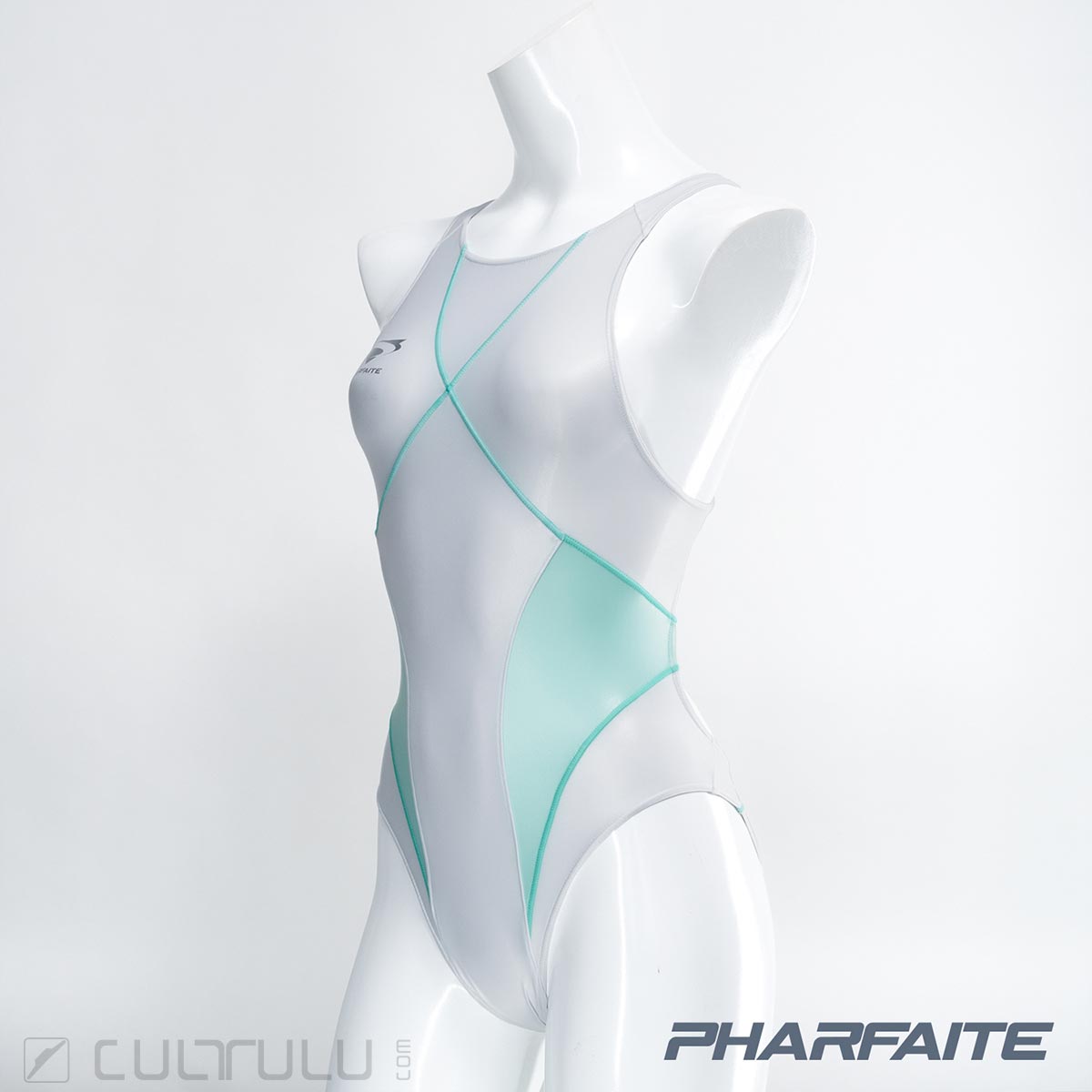 Pharfaite Cross Stitch wetlook swimsuit PF660 white-mint