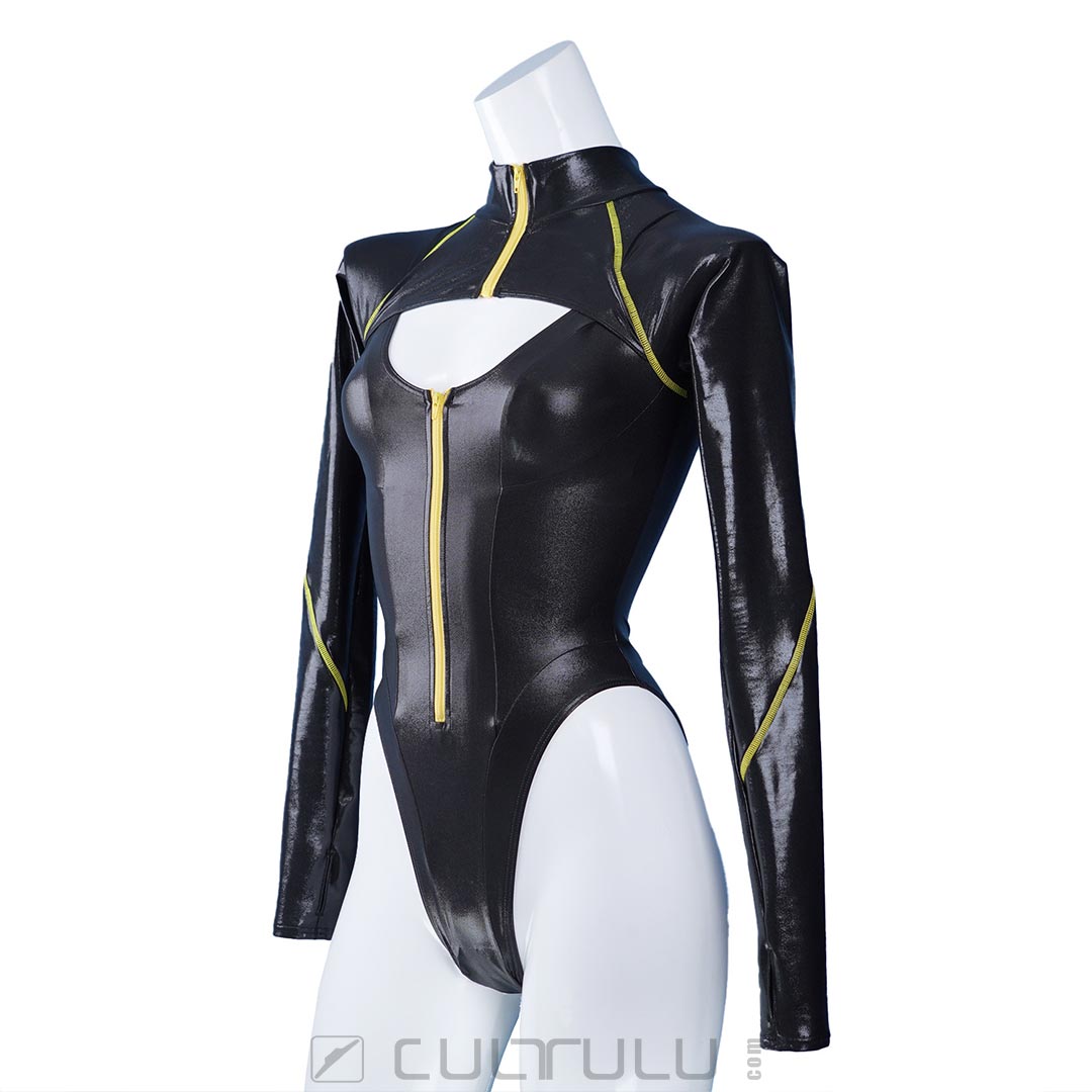 pharfaite PF653 sgs wetlook longsleeved swimsuit black