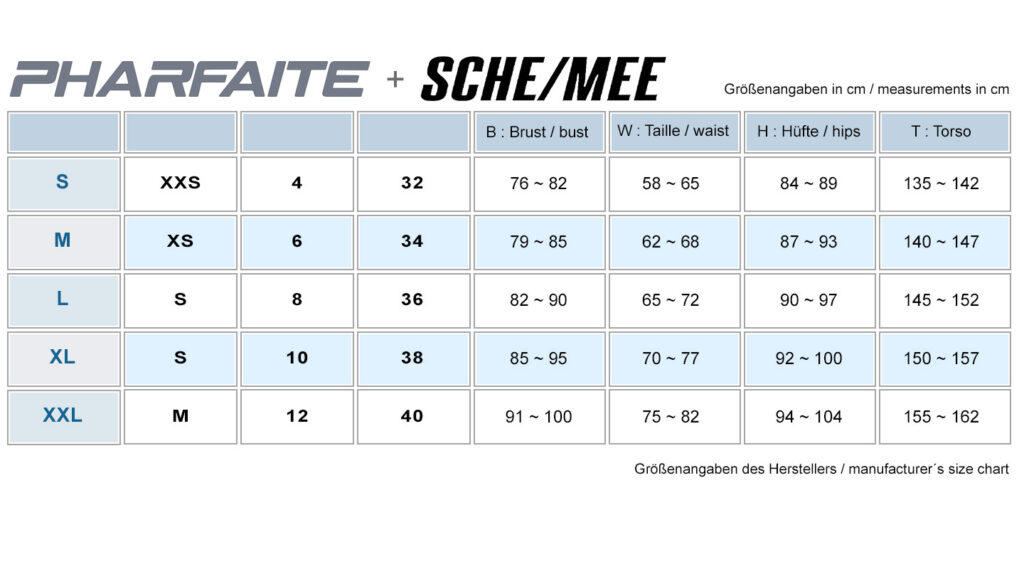 Pharfaite Groessentabelle sizechart