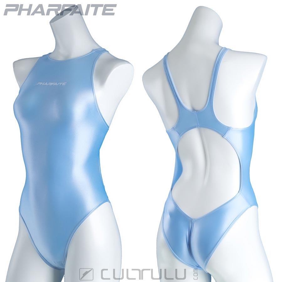 Pharfaite skinny satin x-back swimsuit PF634 sax