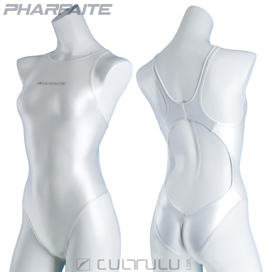 Pharfaite skinny satin x-back swimsuit PF634 white