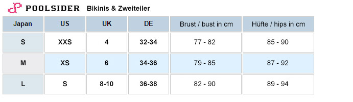 Poolsider Größentabelle Bikinis