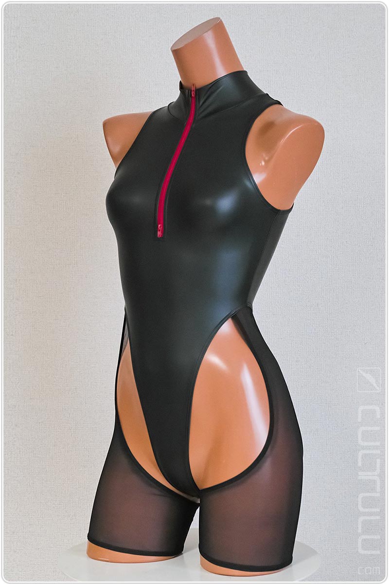 Realise rubberized Cut-Out String Swimsuit RSFT-002 black-red