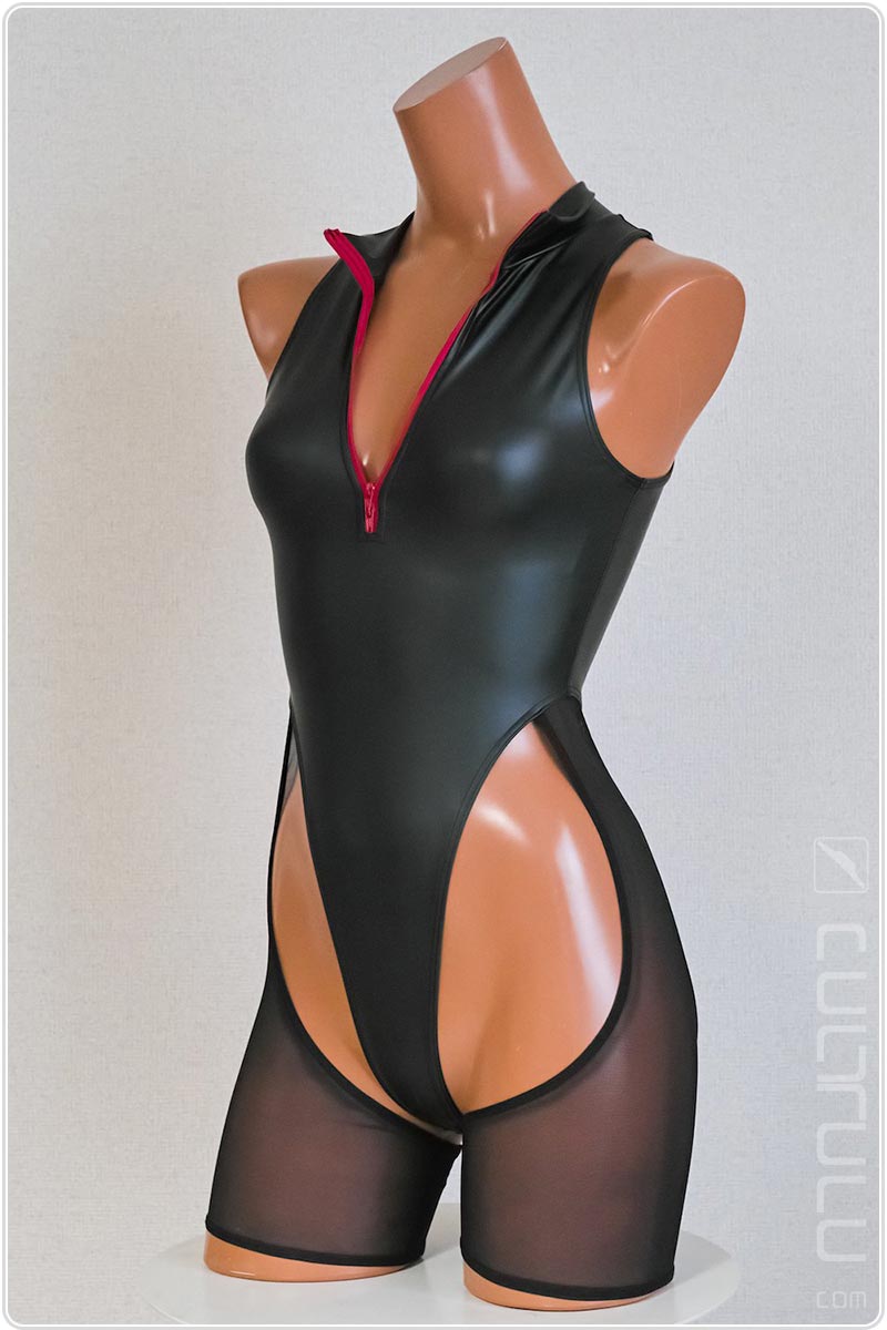 Realise rubberized Cut-Out String Swimsuit RSFT-002 black-red