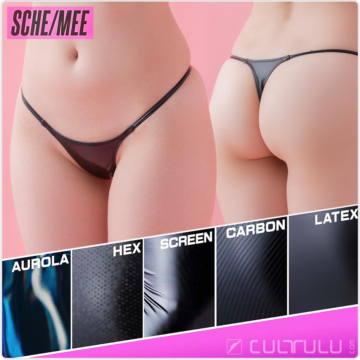 SCHE/MEE [SM109] rubberized “Black Material” thong swim