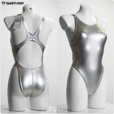 swimhxby metallic silver rubberized swimsuit 280hf npu